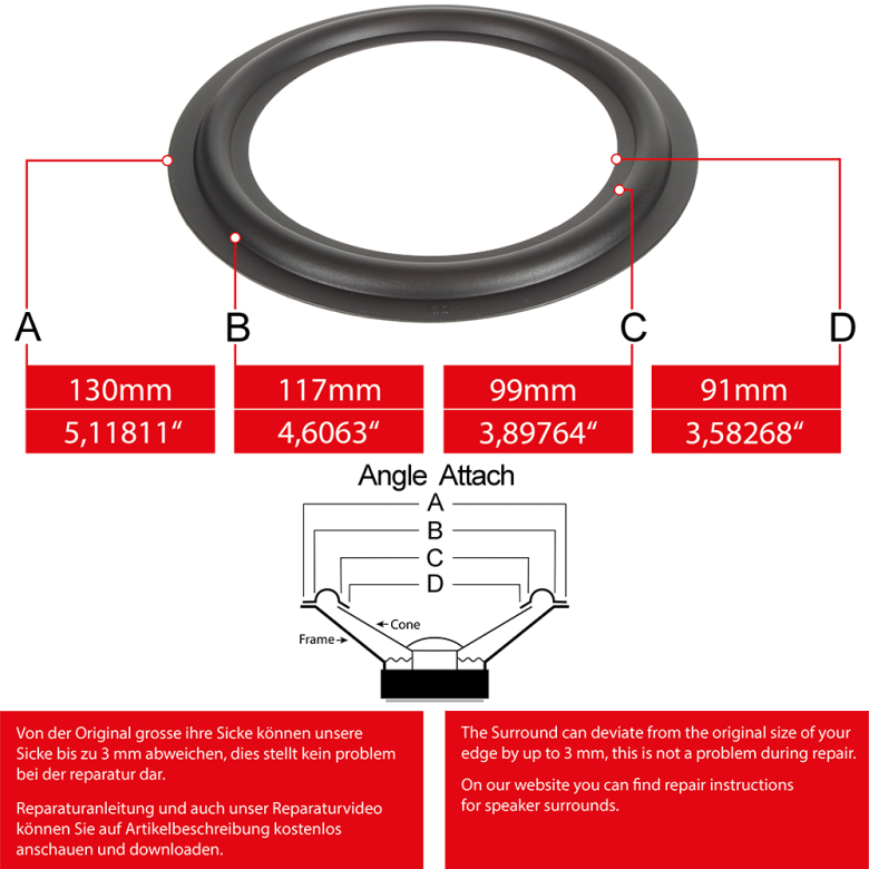5" - 130mm Speaker Rubber Surround - Edge